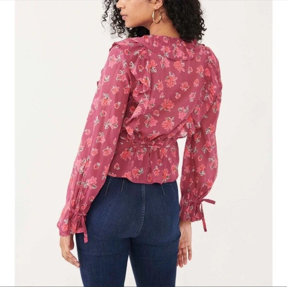 Free People Amanda Ruffle Top wrap‎ XS NEW